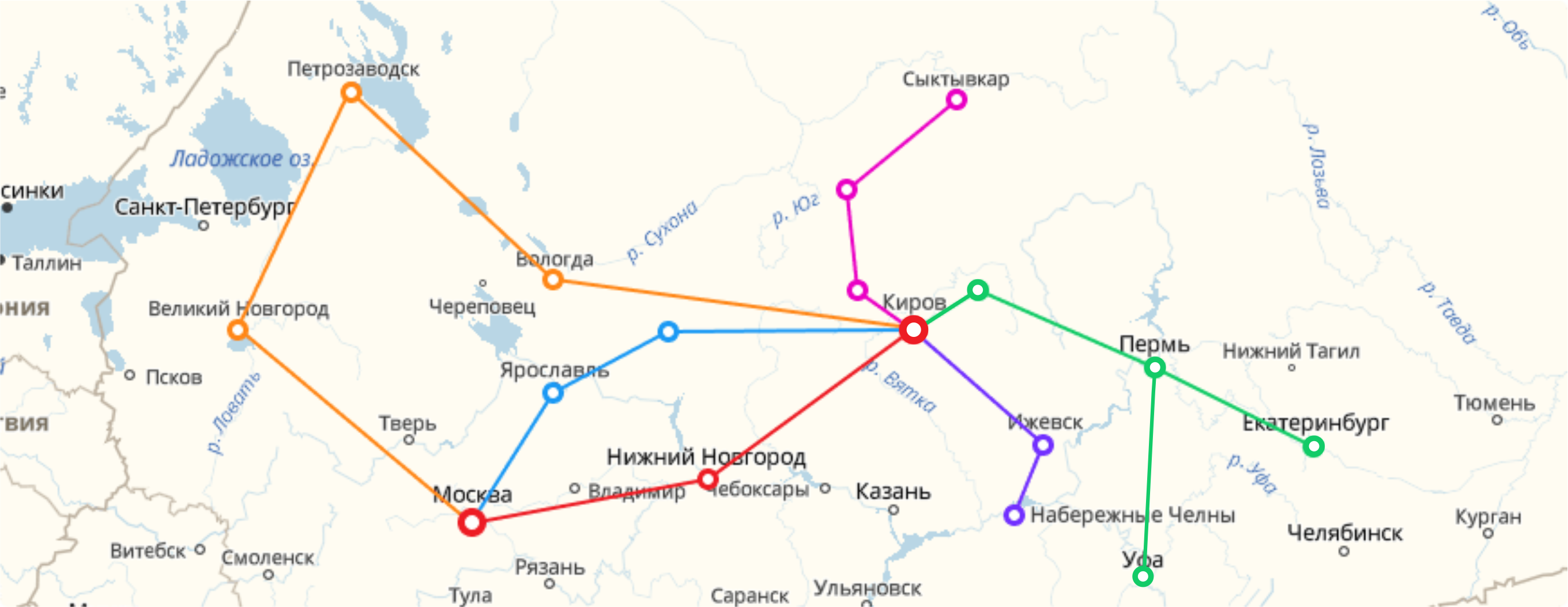 Карта маршрут от кирова до костромы